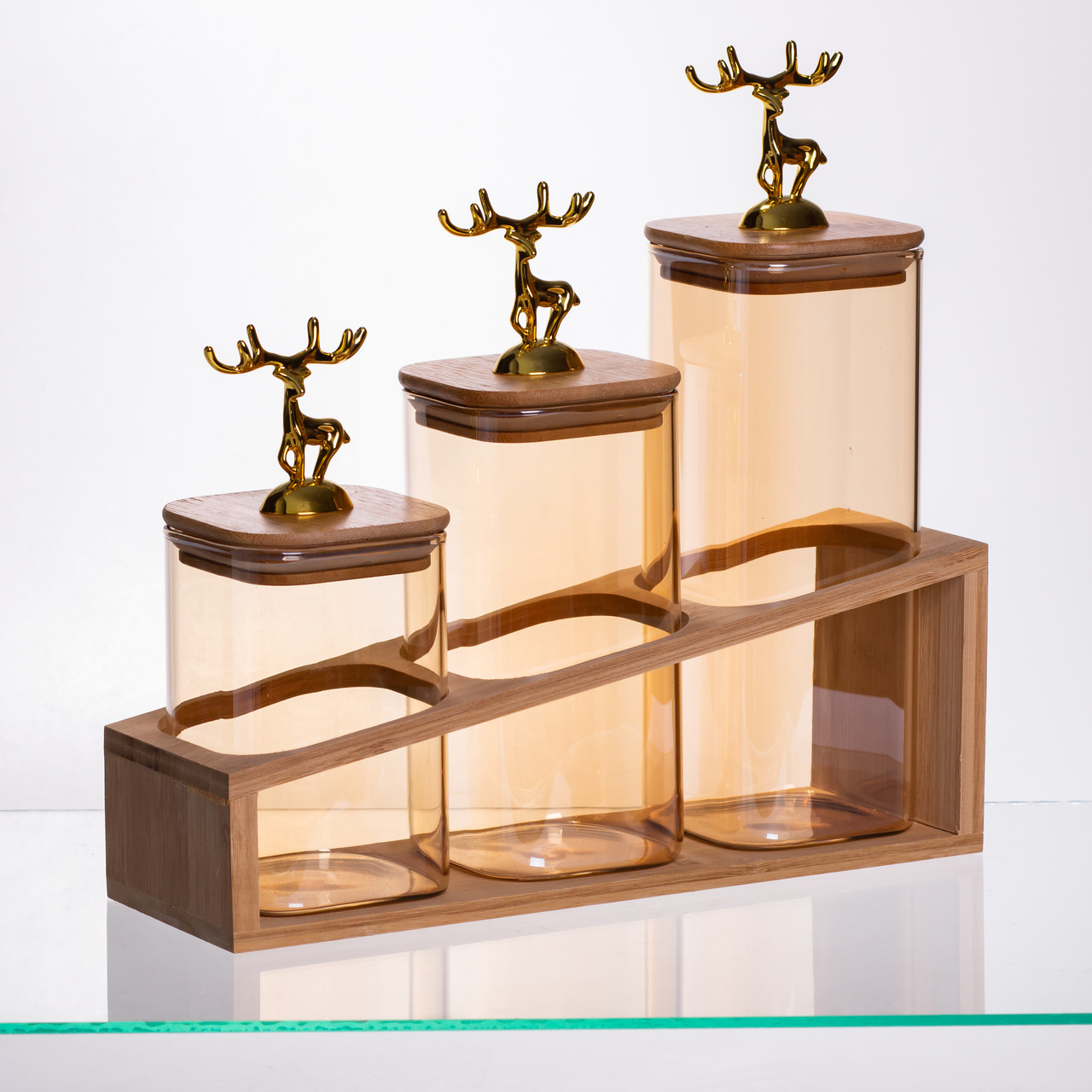 Набір банок для сипучих продуктів 3 штуки 700 мл/900 мл/110 мл на бамбуковій підставці 64486-58