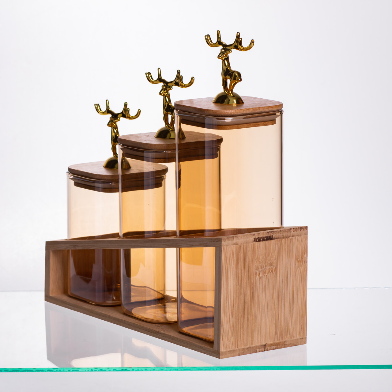 Набір банок для сипучих продуктів 3 штуки 700 мл/900 мл/110 мл на бамбуковій підставці 64486-58