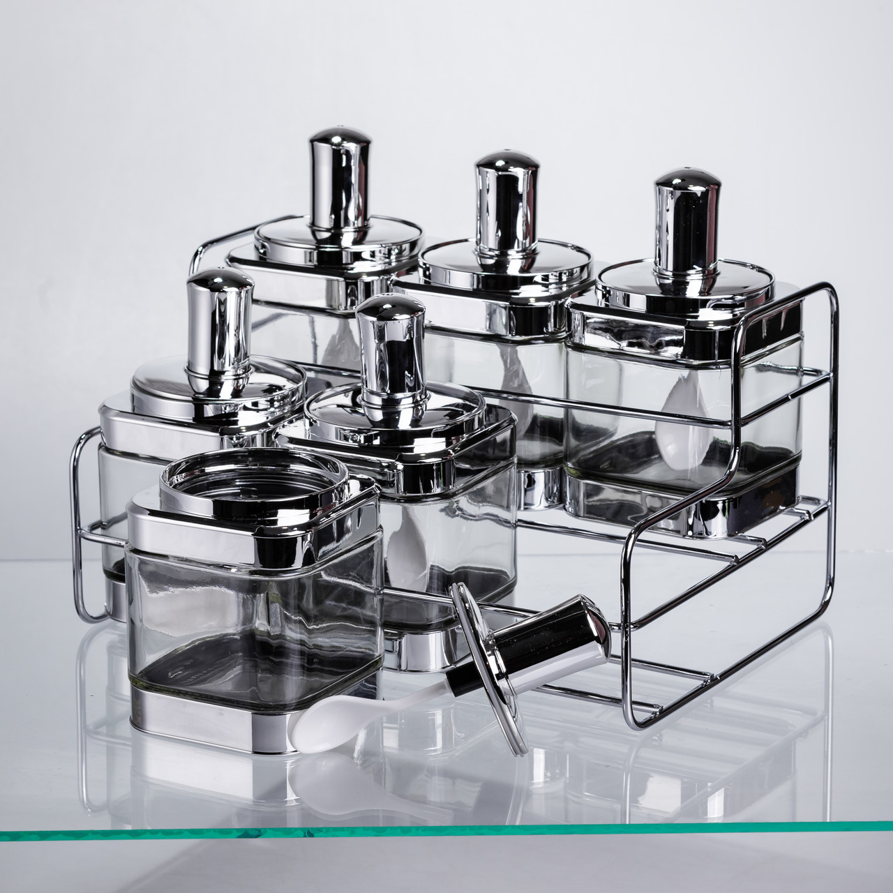 Набір банок для сипучих продуктів з ложкою 6 шт, хром HP-1341