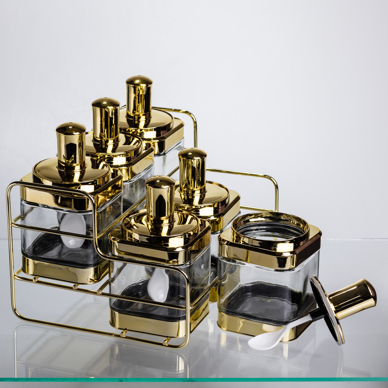 Набір банок для сипучих продуктів із ложкою 6 шт, золото HP-1337