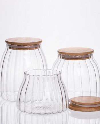 Набір банок для сипучих продуктів скляні з бамбуковими кришками 3 штуки 0.5/0.8/1 л 64486-56