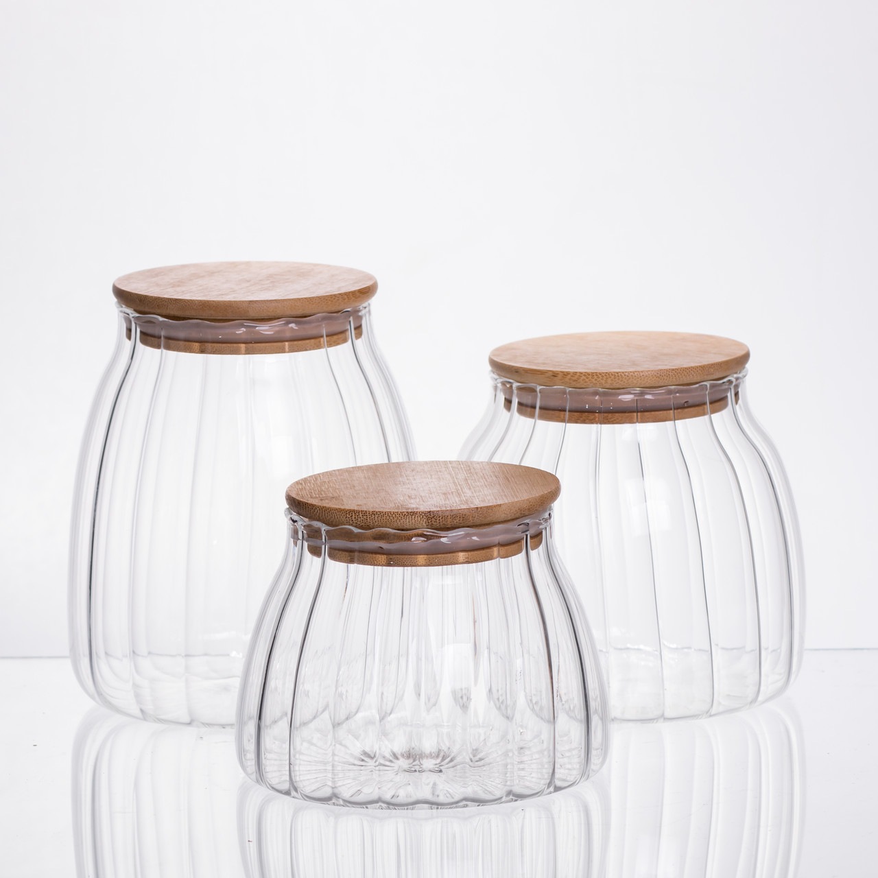 Набір банок для сипучих продуктів скляні з бамбуковими кришками 3 штуки 0.5/0.8/1 л 64486-56