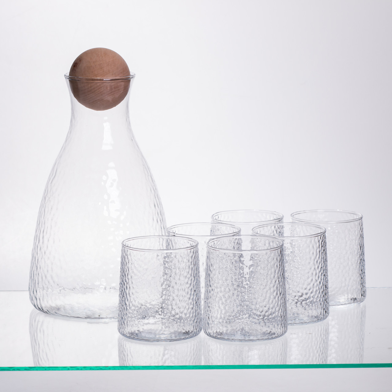 Набір для напоїв графин з бамбуковою кришкою та 6 склянок, прозорий 64486-37