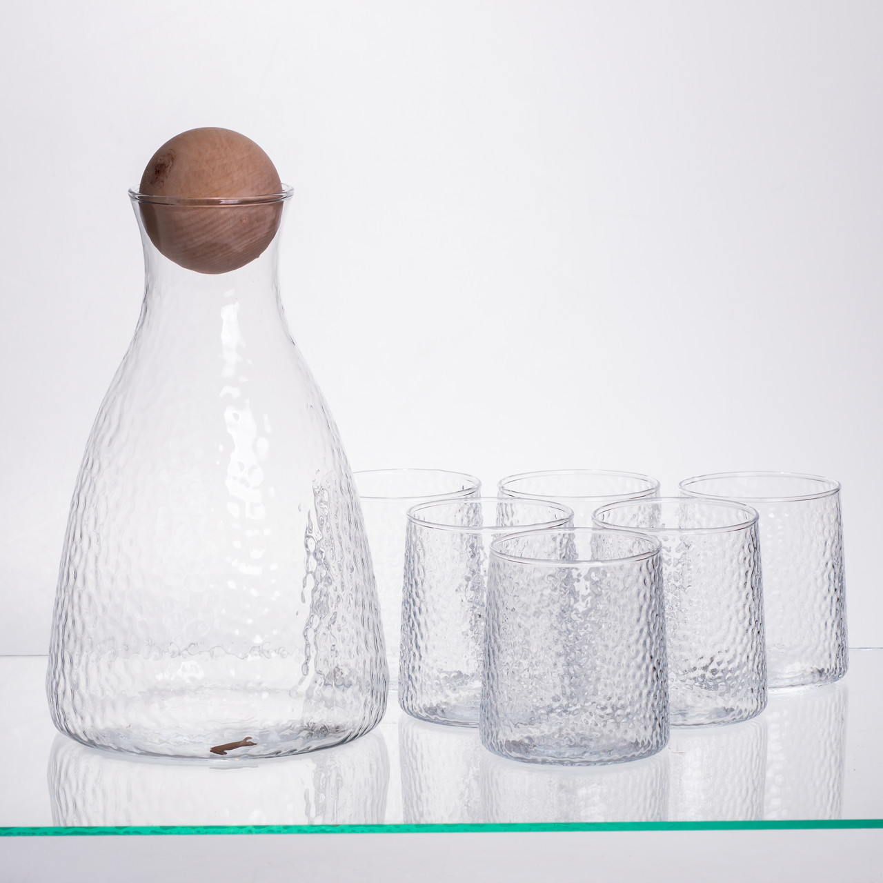 Набір для напоїв графин з бамбуковою кришкою та 6 склянок, прозорий 64486-37