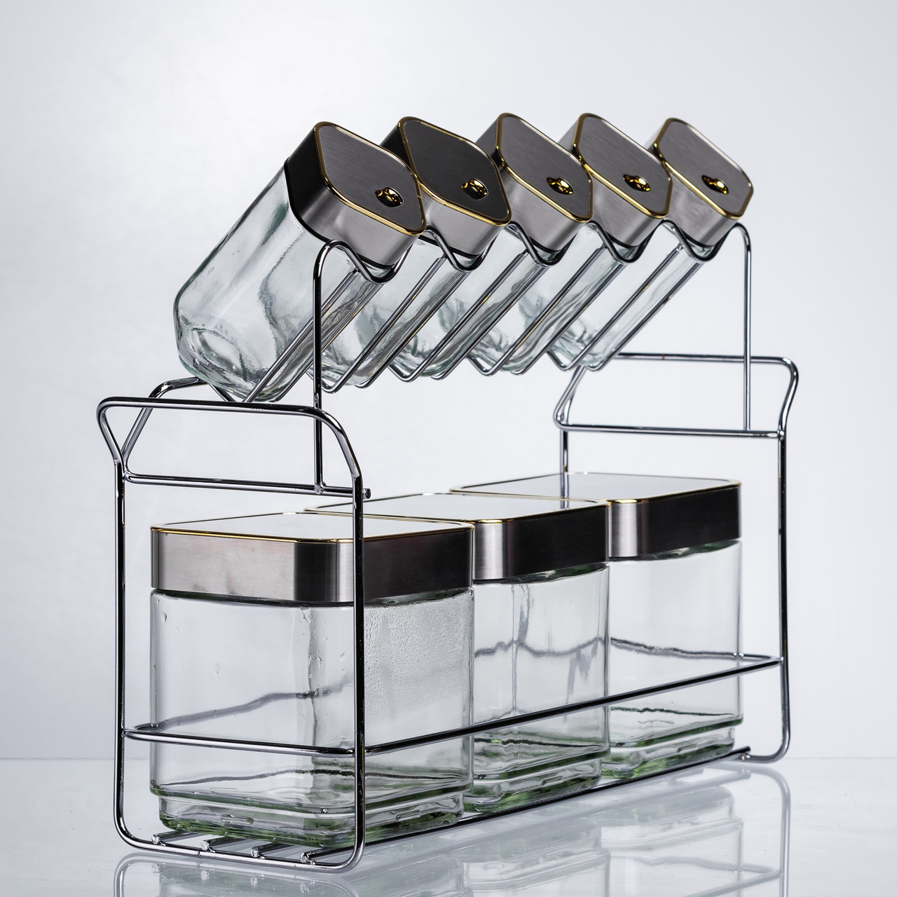 Набір ємностей для зберігання 8 штук по 100/700 мл на металевій підставці HP-1347