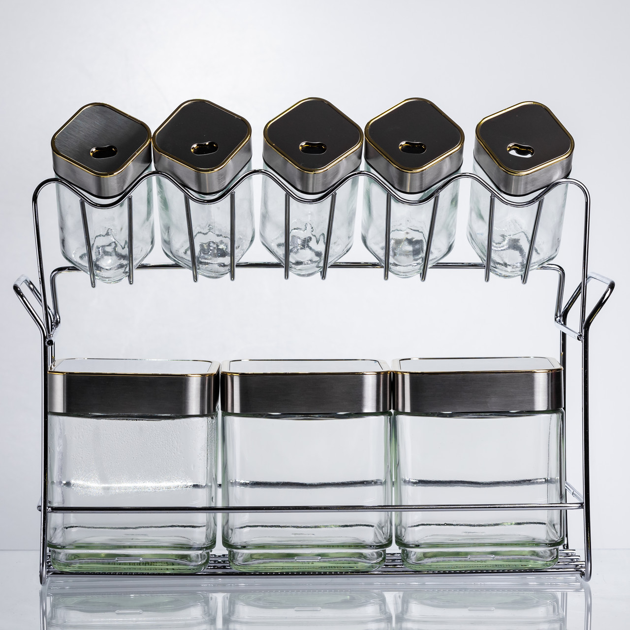 Набір ємностей для зберігання 8 штук по 100/700 мл на металевій підставці HP-1347
