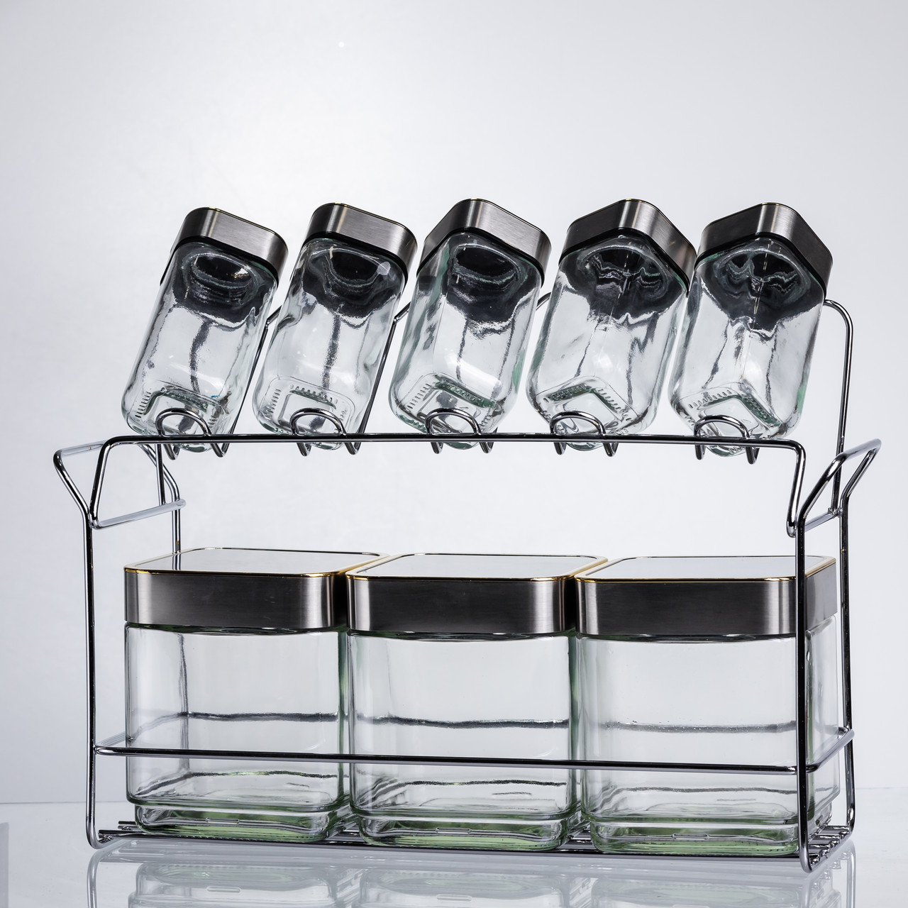 Набір ємностей для зберігання 8 штук по 100/700 мл на металевій підставці HP-1347