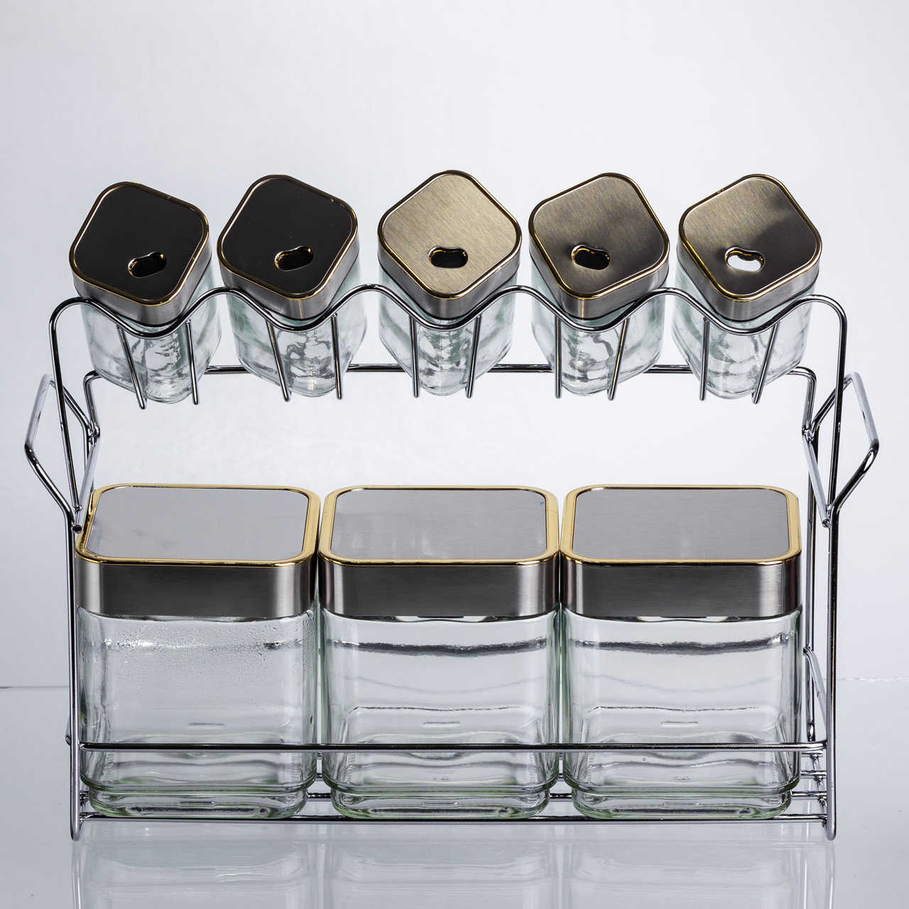 Набір ємностей для зберігання 8 штук по 100/700 мл на металевій підставці HP-1347