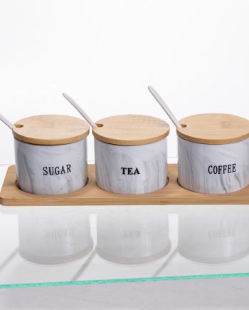 Набір порцелянових банок на підставці 3 шт по 180 (мл) Сірий SCT-660