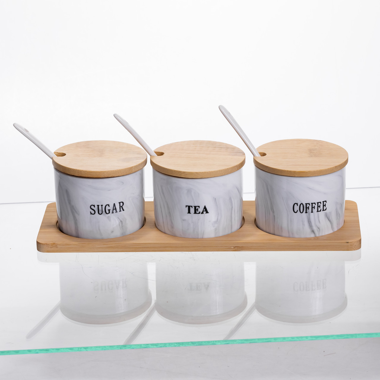 Набір порцелянових банок на підставці 3 шт по 180 (мл) Сірий SCT-660