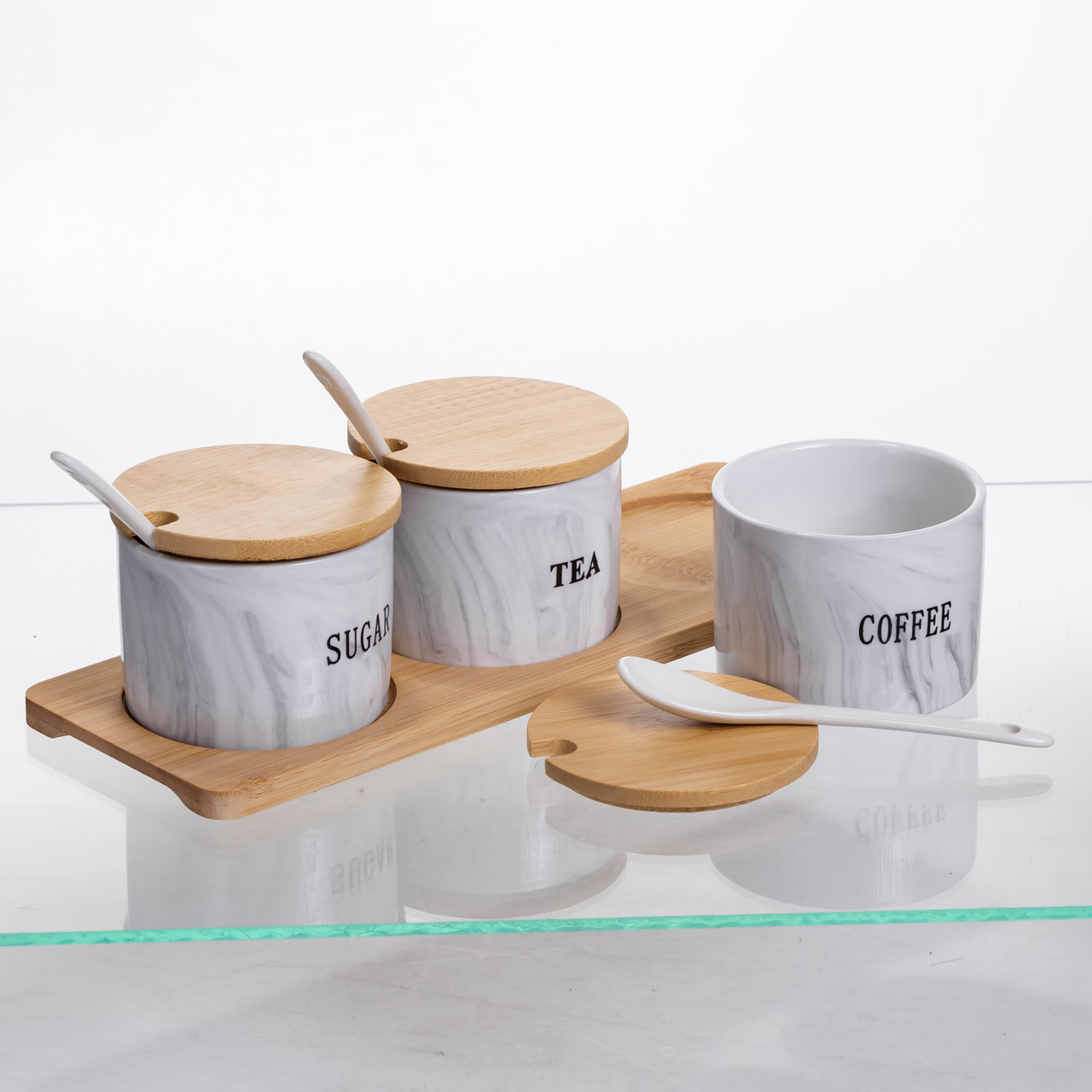 Набір порцелянових банок на підставці 3 шт по 180 (мл) Сірий SCT-660