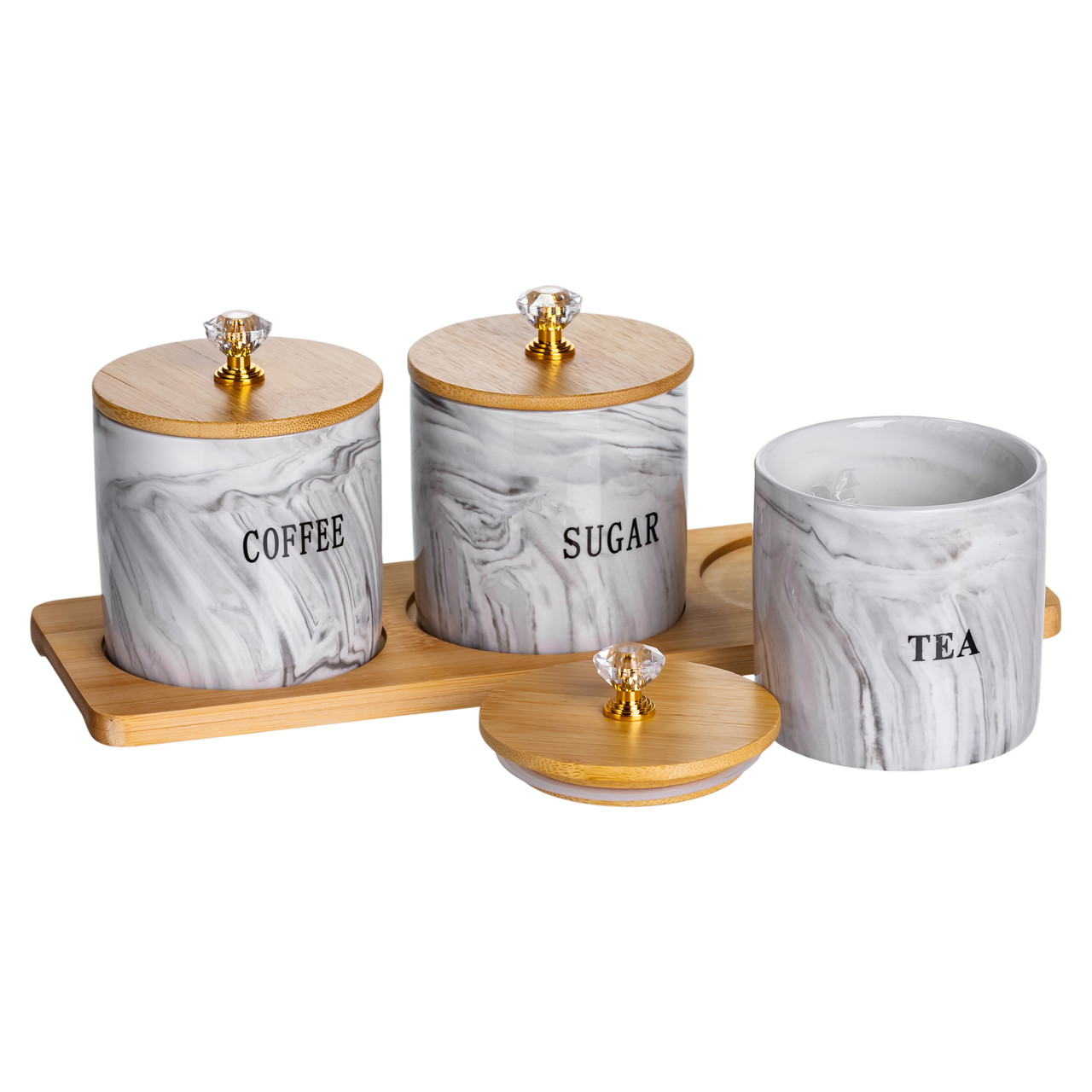 Набір порцелянових банок для сипучіх на підставці 3 шт. по 250 (мл) для чаю кави цукру Сірий SCT-664