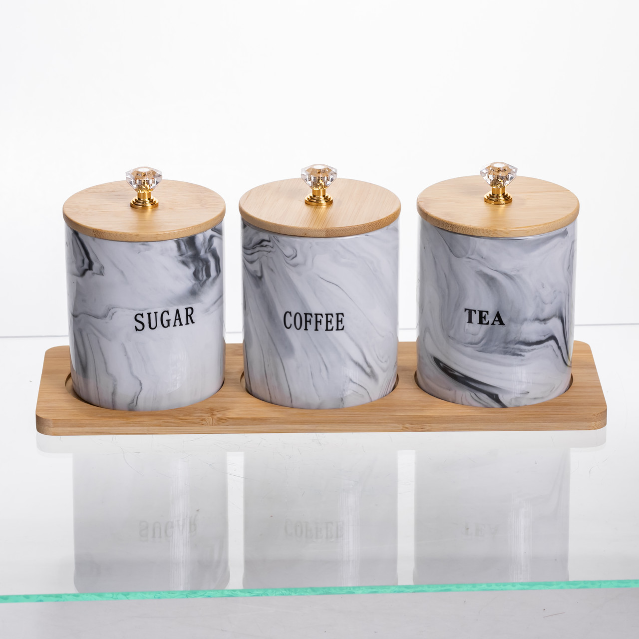 Набір порцелянових банок на підставці 3 шт по 350 (мл) Сірий SCT-662