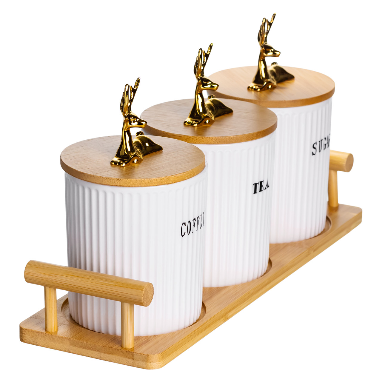 Набір порцелянових банок для сипучих продуктів на підставці з ручками 3 шт по 400 мл SCT-650