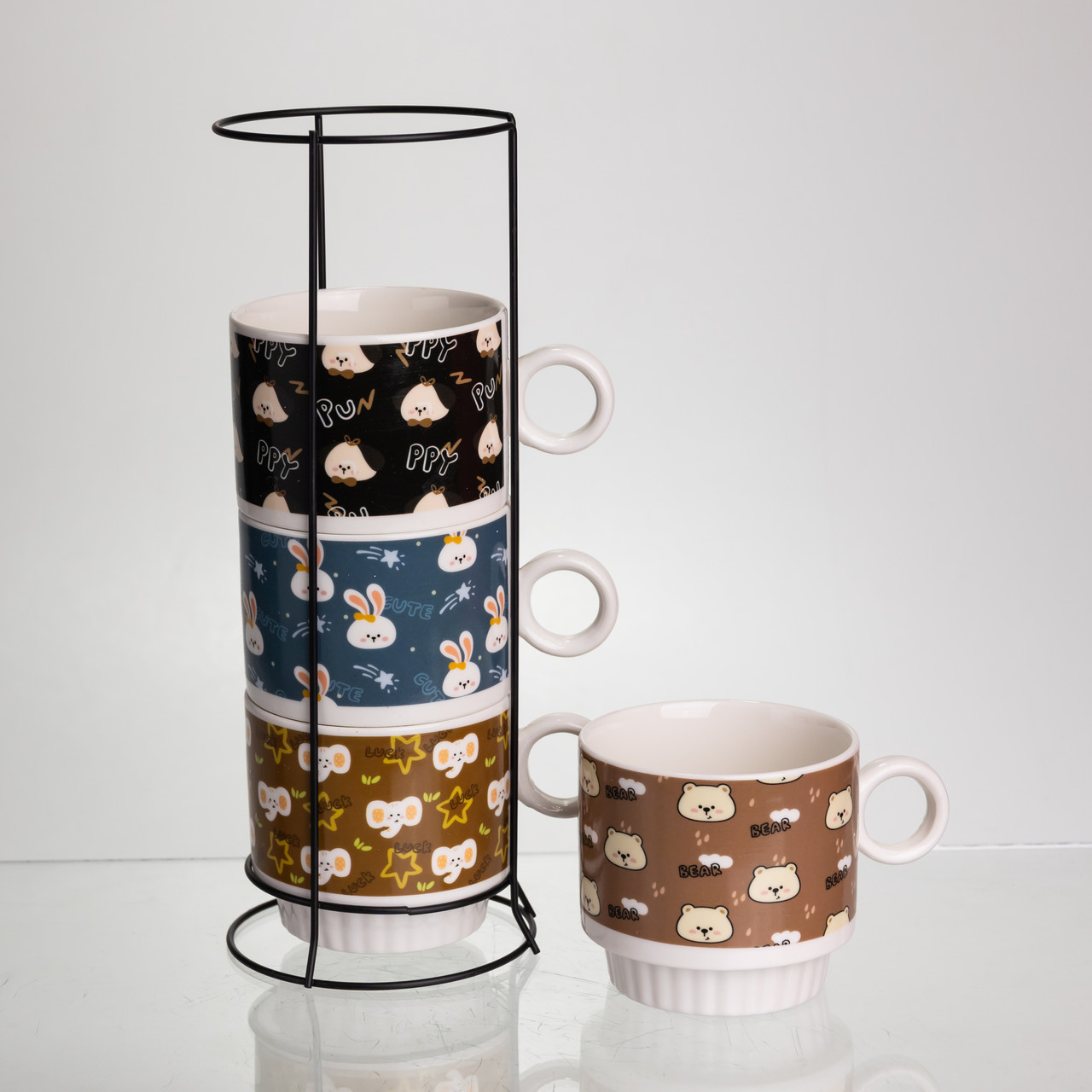 Набір порцелянових чашок для дітей на металевій підставці Toys 4 (шт) по 300 (мл) подарунковий набір чашок FM-15