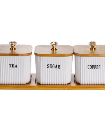 Набір порцелянових квадратних банок для сипучіх на підставці 3 шт. по 350 (мл) для чаю кави цукру SCT-643