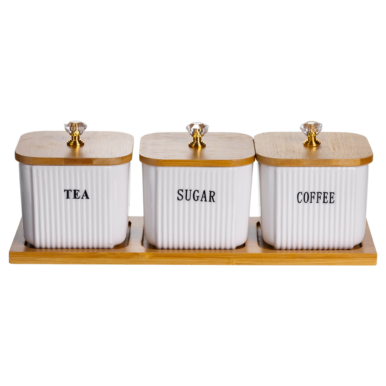 Набір порцелянових квадратних банок для сипучіх на підставці 3 шт. по 350 (мл) для чаю кави цукру SCT-643