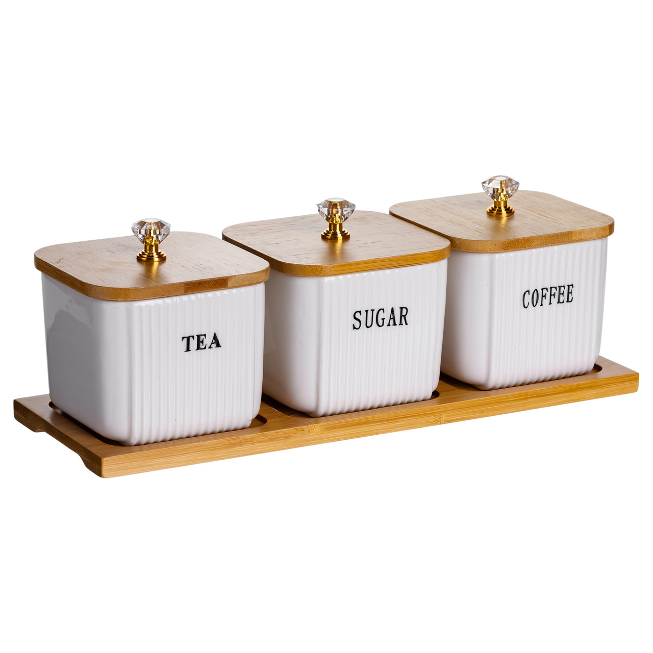 Набір порцелянових квадратних банок для сипучіх на підставці 3 шт. по 350 (мл) для чаю кави цукру SCT-643