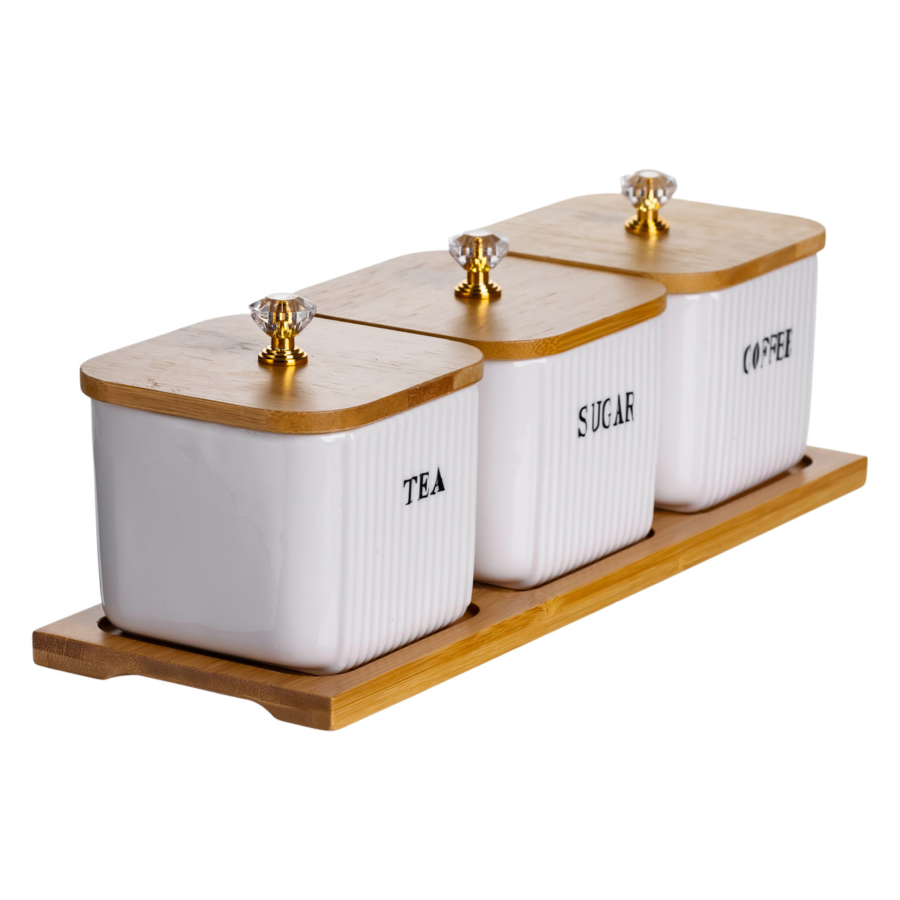 Набір порцелянових квадратних банок для сипучіх на підставці 3 шт. по 350 (мл) для чаю кави цукру SCT-643