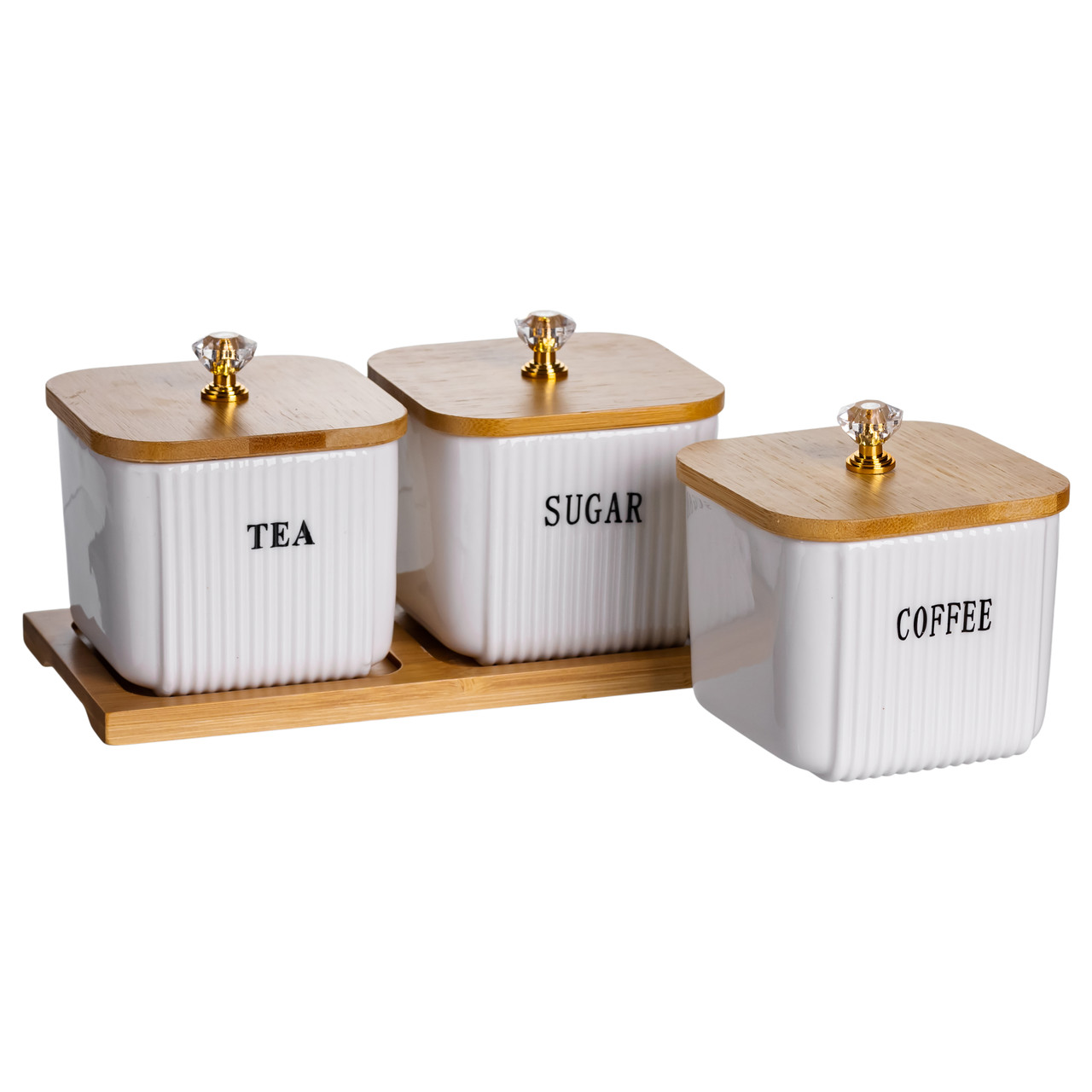 Набір порцелянових квадратних банок для сипучіх на підставці 3 шт. по 350 (мл) для чаю кави цукру SCT-643