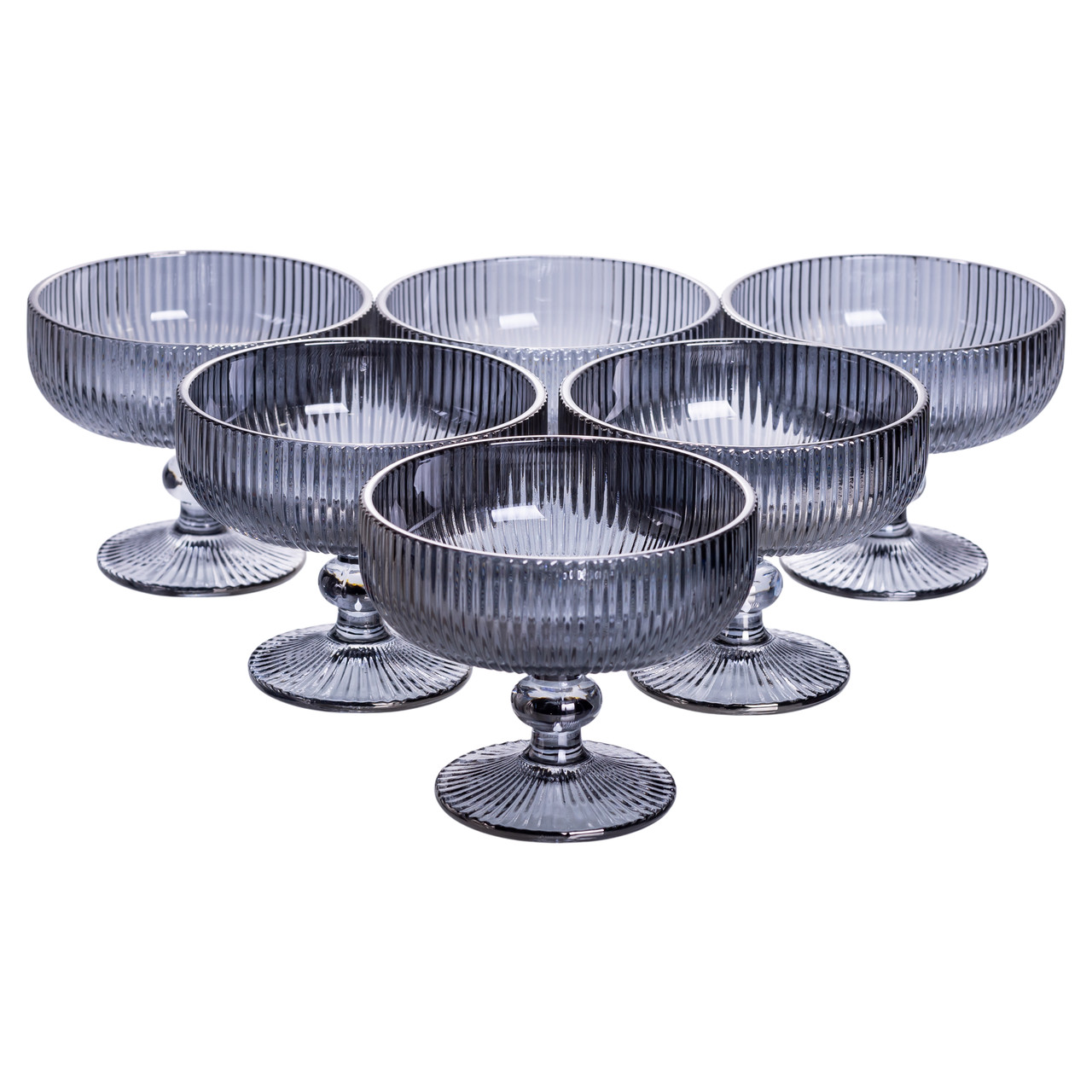 Набір креманок на ніжці 6 шт 400 (мл) скляні креманки для морозива, фруктів, десертів Сірий HP7117G