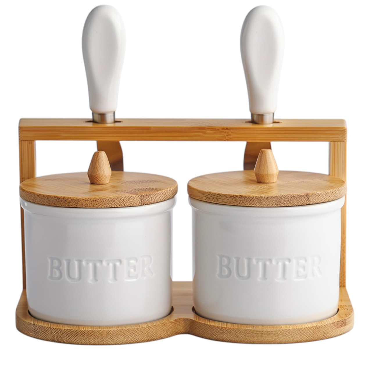 Набір маслянок для вершкового масла 2 (шт) з ножами 2 (шт) на бамбуковій підставці SCT-641
