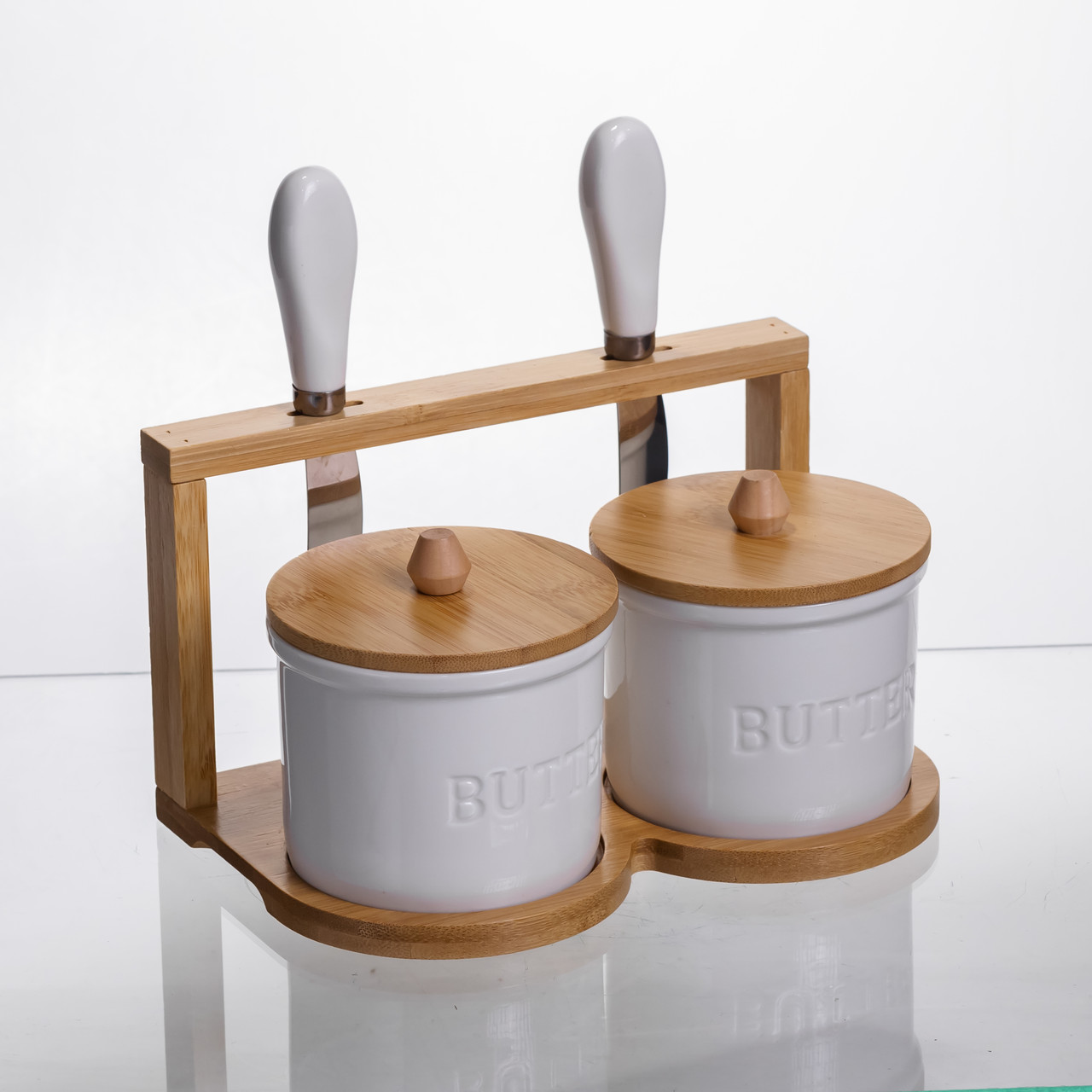 Набір маслянок для вершкового масла 2 (шт) з ножами 2 (шт) на бамбуковій підставці SCT-641