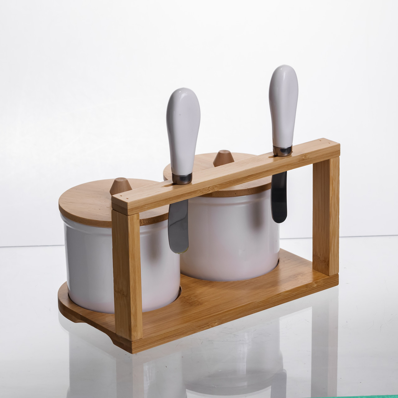 Набір маслянок для вершкового масла 2 (шт) з ножами 2 (шт) на бамбуковій підставці SCT-641