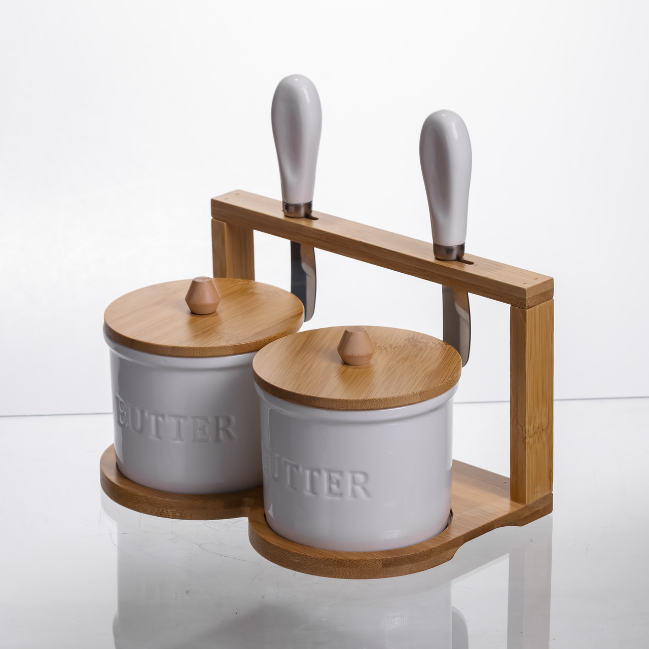 Набір маслянок для вершкового масла 2 (шт) з ножами 2 (шт) на бамбуковій підставці SCT-641