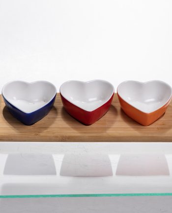 Набір менажниць порцелянових для закусок 3 (шт) по 50 (мл) менажниці у формі серця на бамбуковій підставці TX001