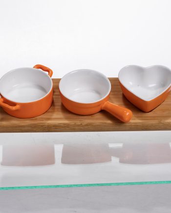 Набір порцелянових менажниць3 (шт) по 50 (мл) на бамбуковій підставці Помаранчевий HZ001-O