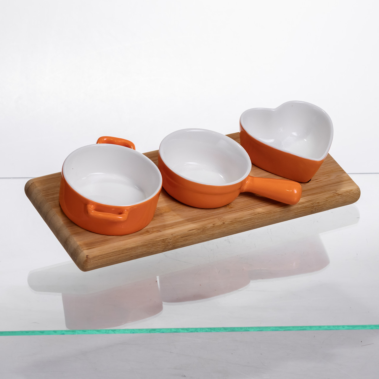 Набір порцелянових менажниць3 (шт) по 50 (мл) на бамбуковій підставці Помаранчевий HZ001-O