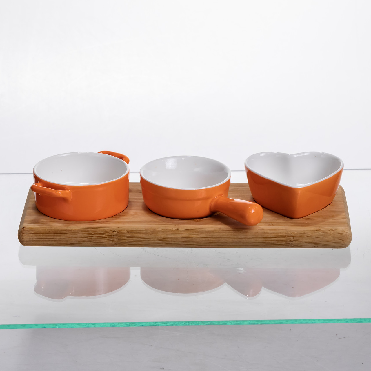 Набір порцелянових менажниць3 (шт) по 50 (мл) на бамбуковій підставці Помаранчевий HZ001-O