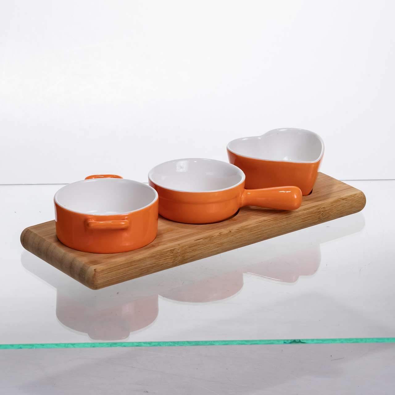 Набір порцелянових менажниць3 (шт) по 50 (мл) на бамбуковій підставці Помаранчевий HZ001-O