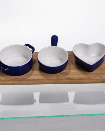 Набір менажниць порцелянових для закусок 3 (шт) по 50 (мл) менажниці на бамбуковій підставці Синій HZ001-B