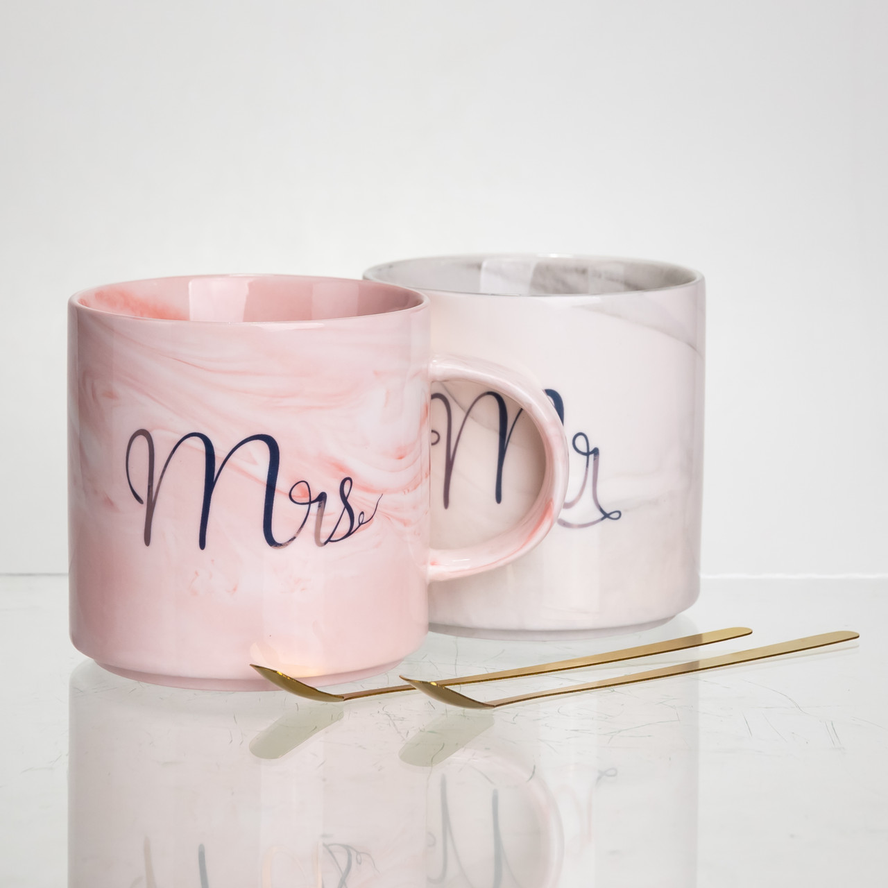 Набір парних порцелянових чашок Mr&Mis 2 (шт) по 400 (мл) чашки на подарунок з ложкою FM-28