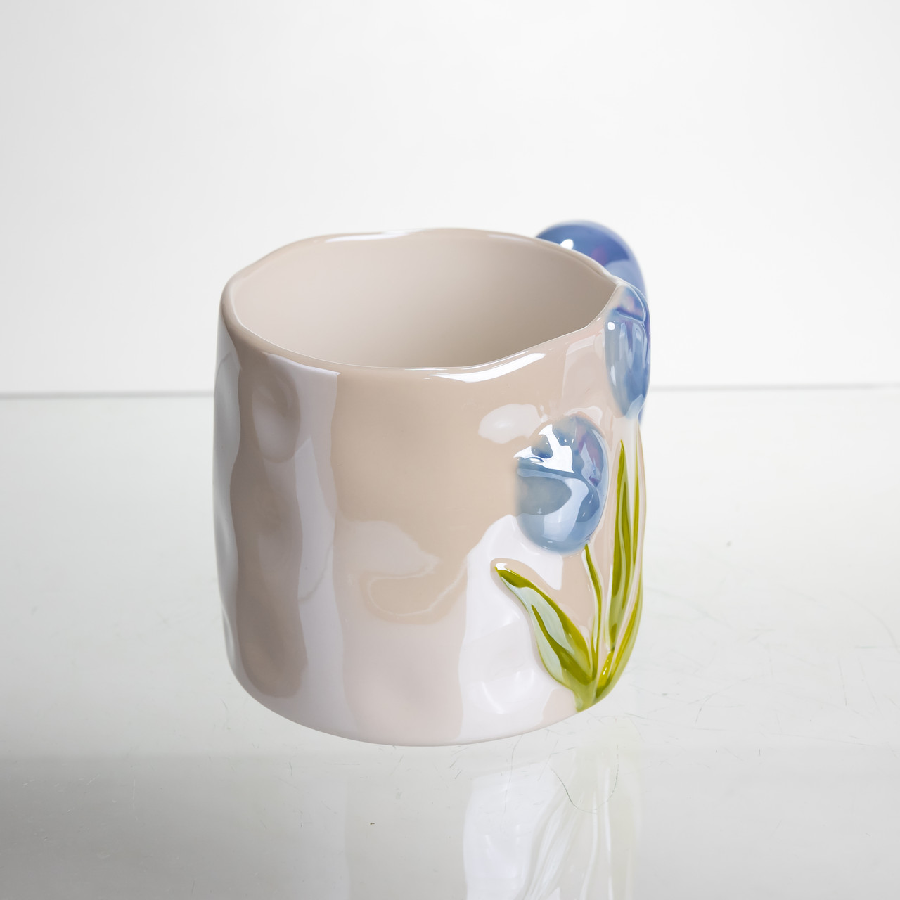 Новорічна порцелянова чашка для чаю та кави "Ніжний Тюльпан" з 3D-декором 400 мл, святкова кружка чашка на подарунок Блакитний FM-40D