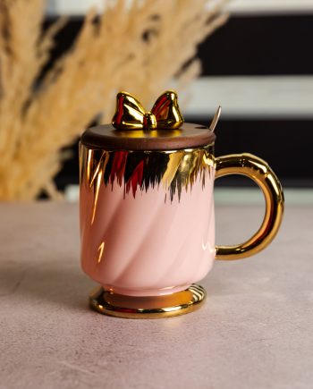 Новорічна порцелянова чашка «Золотий Вихор» 450 мл з кришкою і ложкою Yiwu FM-23B