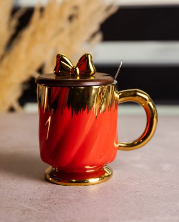 Новорічна порцелянова чашка «Золотий Вихор» 450 мл з кришкою і ложкою Yiwu FM-23C