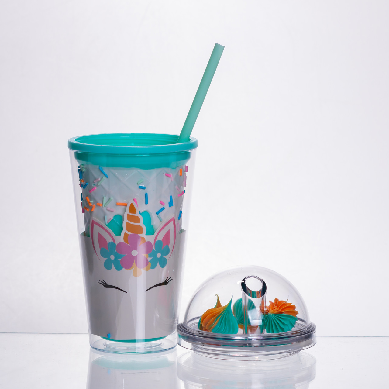 пластикова склянка з трубочкою та кришкою 400 (мл) багаторазова пластикова склянка Бірюзовий HP-18-1TU