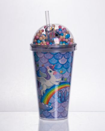 пластиковий стакан з трубочкою і кришкою 400 мл багаторазовий Блакитний HP-18-2Y