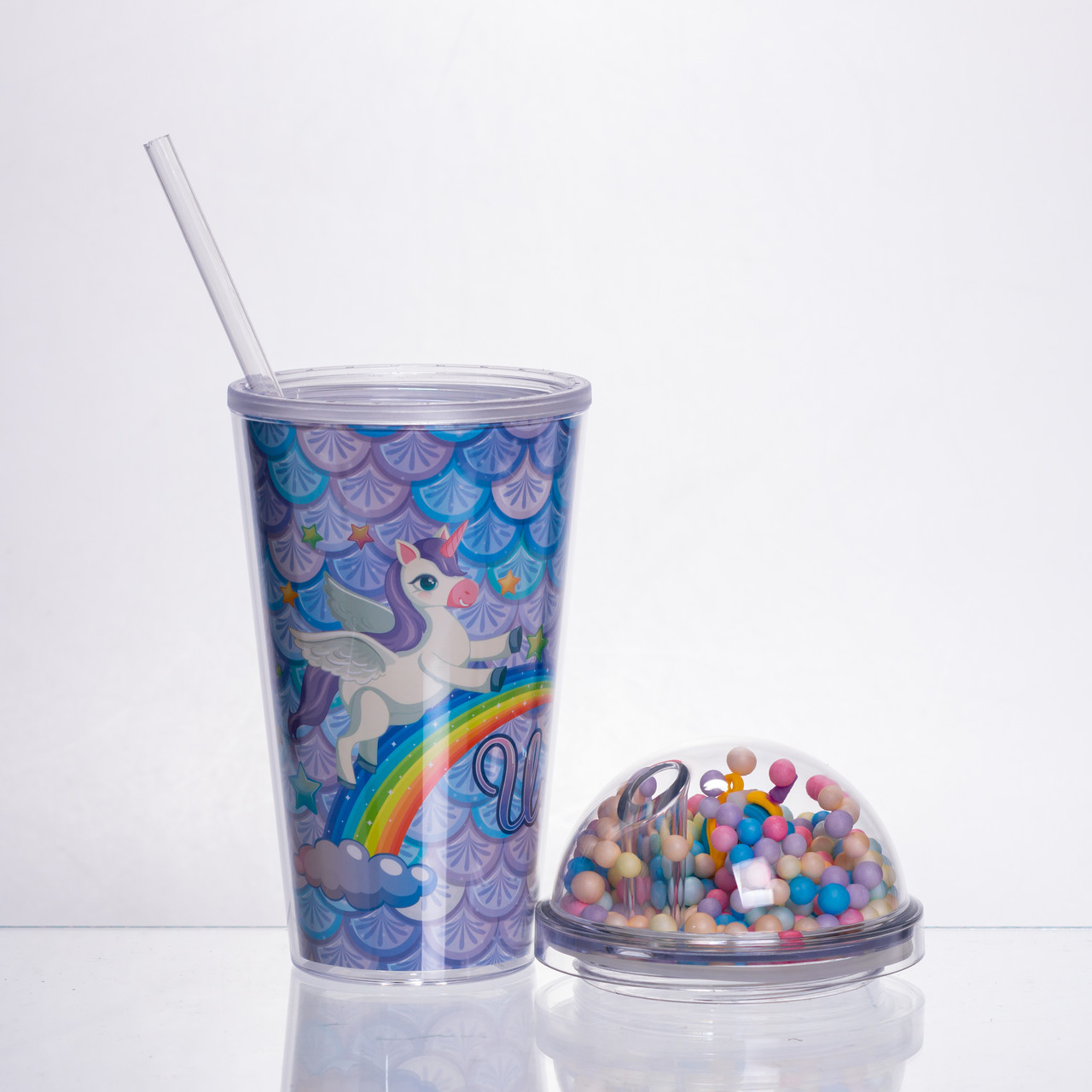 пластиковий стакан з трубочкою і кришкою 400 мл багаторазовий Блакитний HP-18-2Y