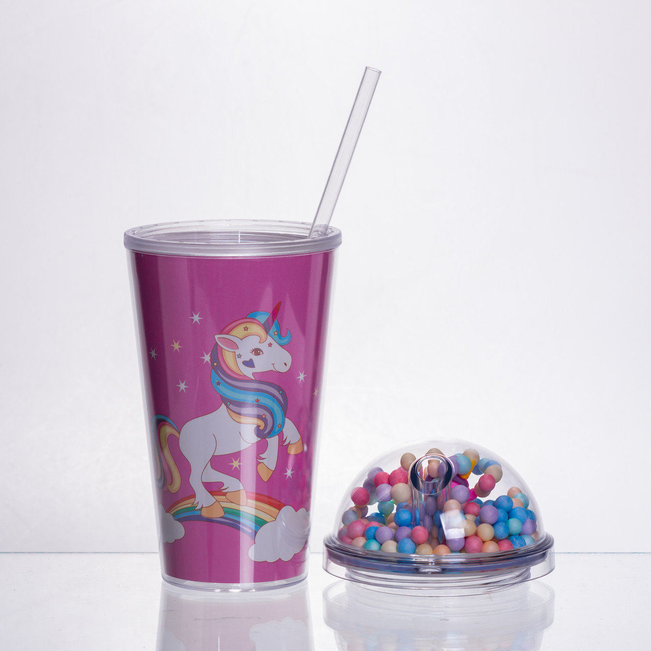 пластикова склянка з трубочкою та кришкою 400 (мл) багаторазова пластикова склянка Малиновий HP-18-2P