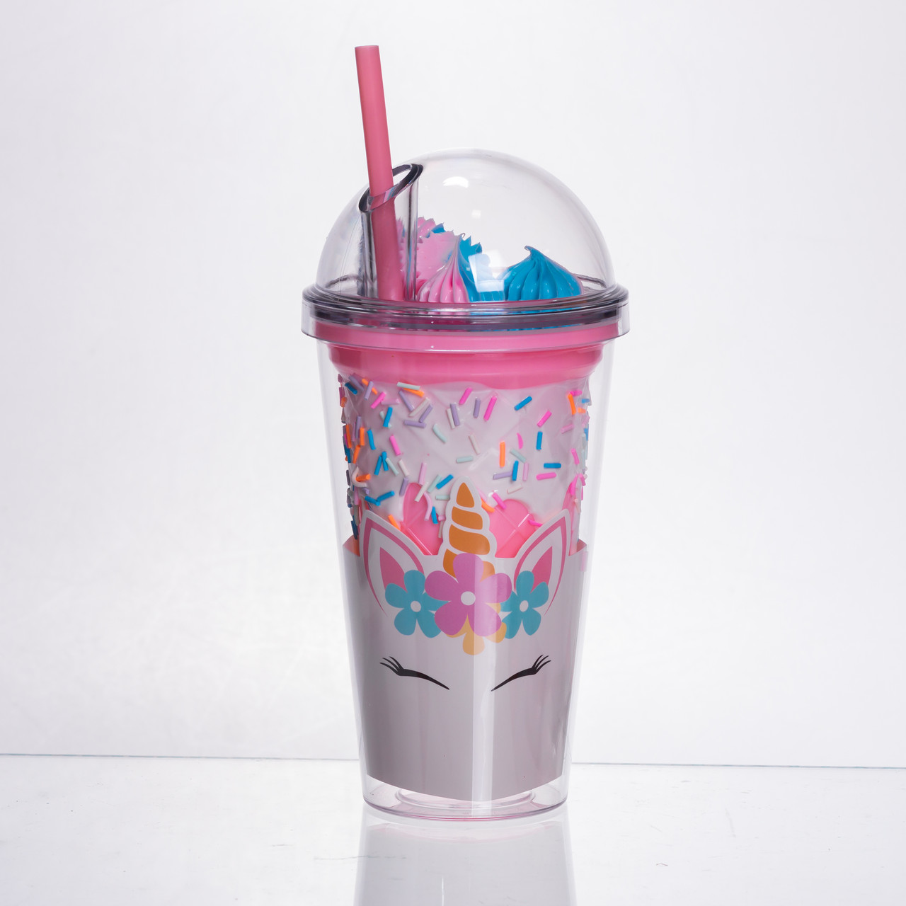 пластиковий стакан з трубочкою і кришкою 400 мл багаторазовий Рожевий HP-18-1P