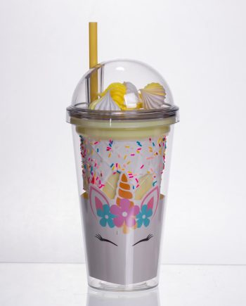 пластиковий стакан з трубочкою і кришкою 400 мл багаторазовий Жовтий HP-18-1Y