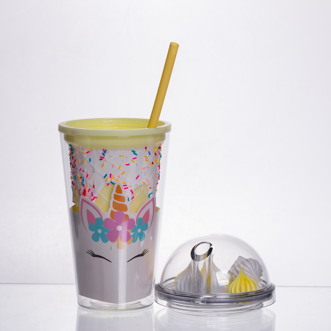 пластиковий стакан з трубочкою і кришкою 400 мл багаторазовий Жовтий HP-18-1Y