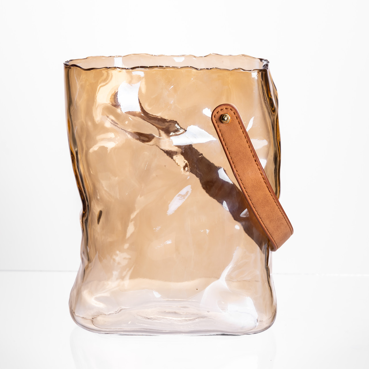 Подарункова скляна ваза сумочка з ручкою 18×9×25 (см) декоративна ваза 2.8 (л) для квітів Коричневий HP-19-157-1