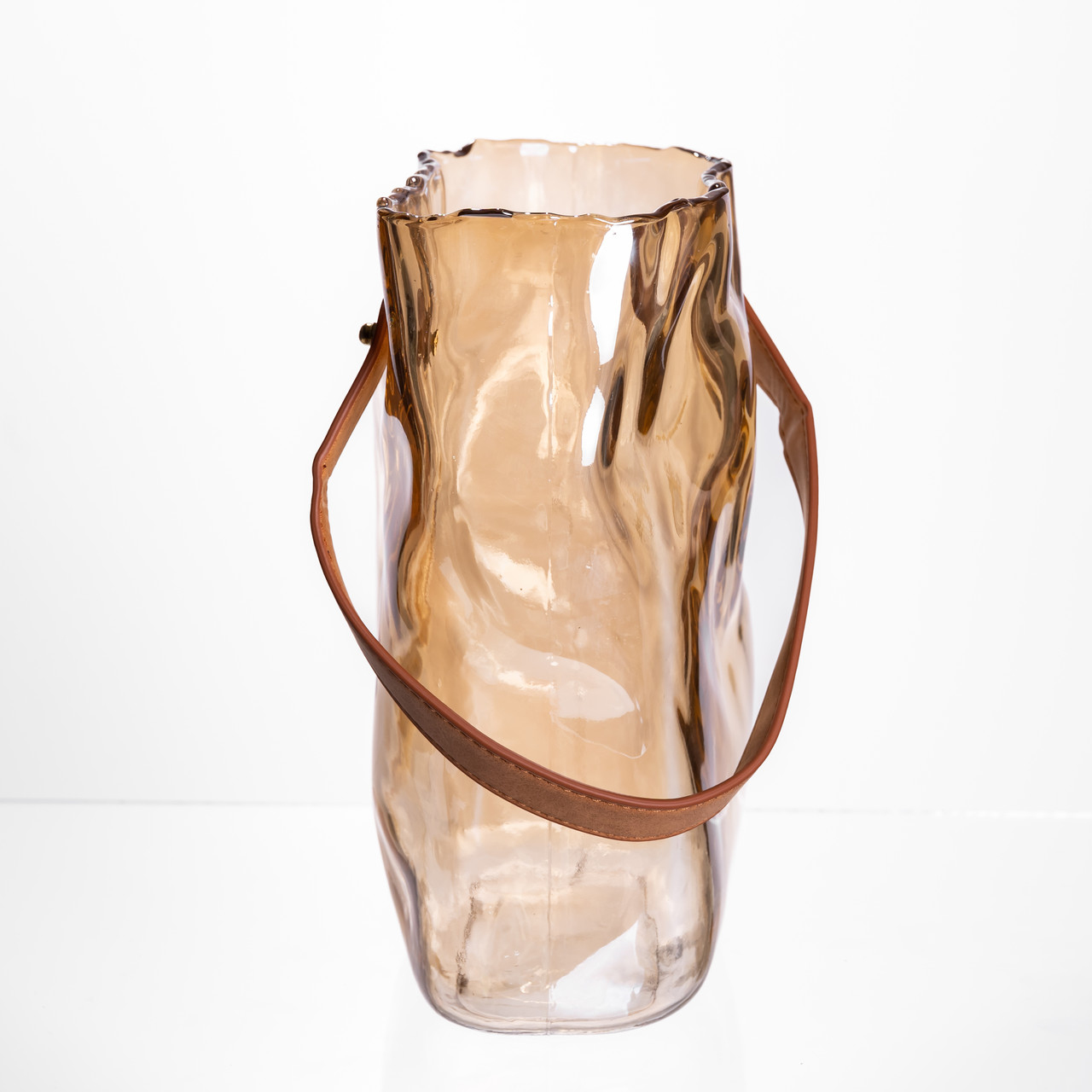 Подарункова скляна ваза сумочка з ручкою 18×9×25 (см) декоративна ваза 2.8 (л) для квітів Коричневий HP-19-157-1