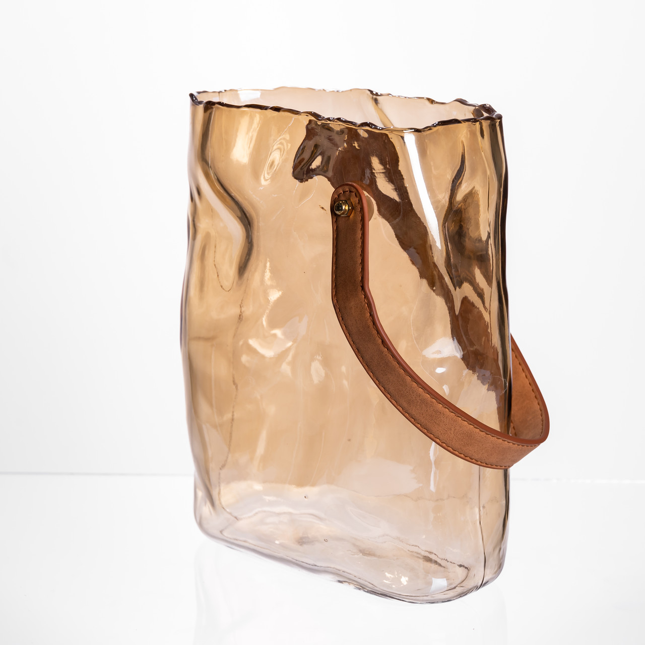 Подарункова скляна ваза сумочка з ручкою 18×9×25 (см) декоративна ваза 2.8 (л) для квітів Коричневий HP-19-157-1