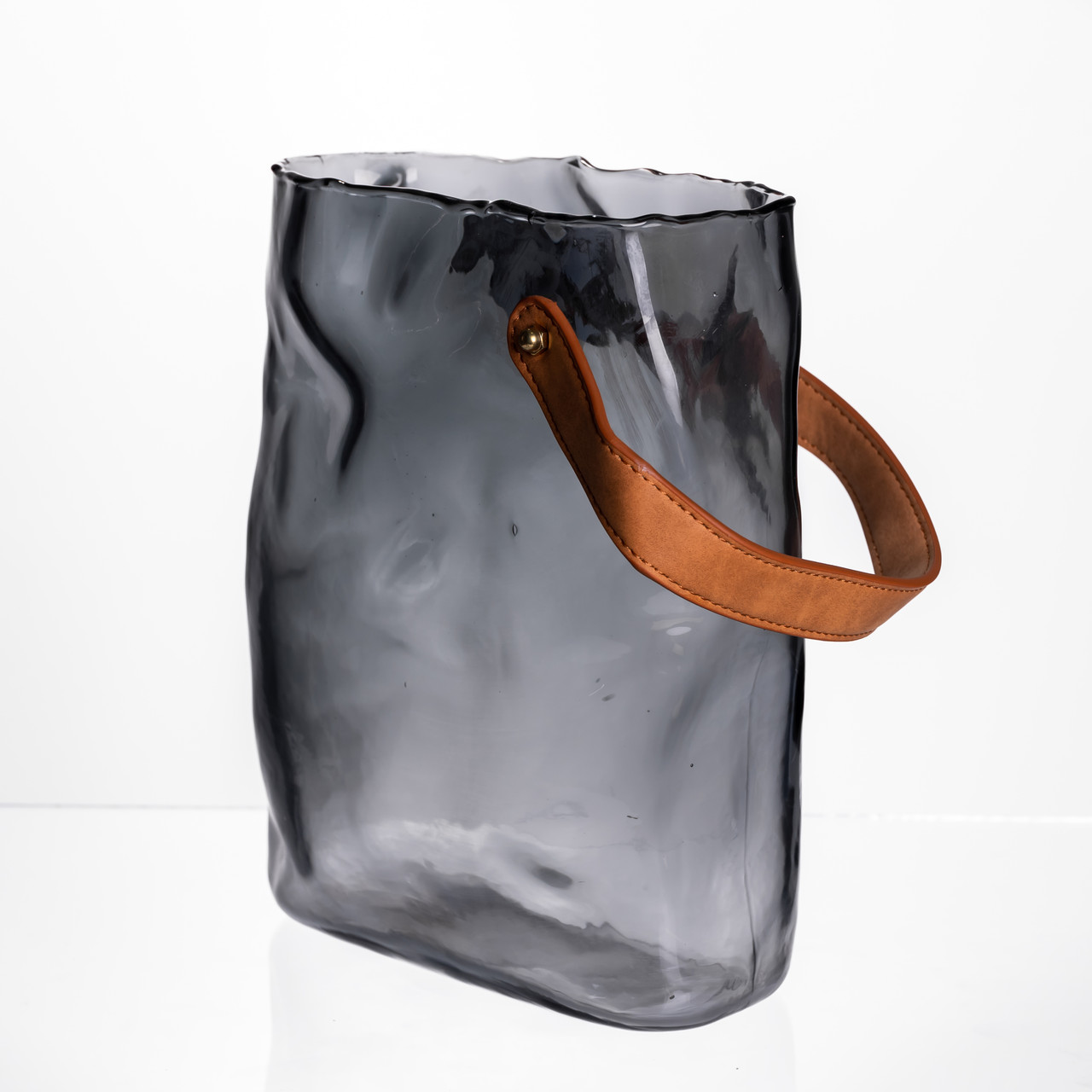 Подарункова скляна ваза сумочка з ручкою 18×9×25 (см) декоративна Сірий HP-19-157-2
